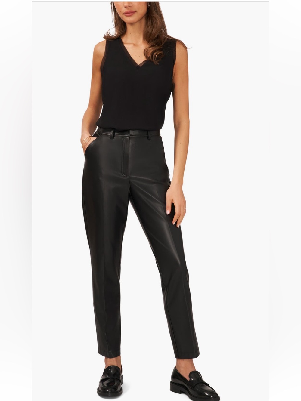 NWT Halogen Faux Leather Straight Leg Trousers Black Size 10